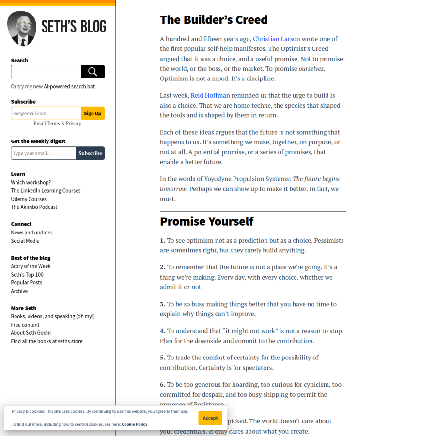 seths.blog homepage screenshot