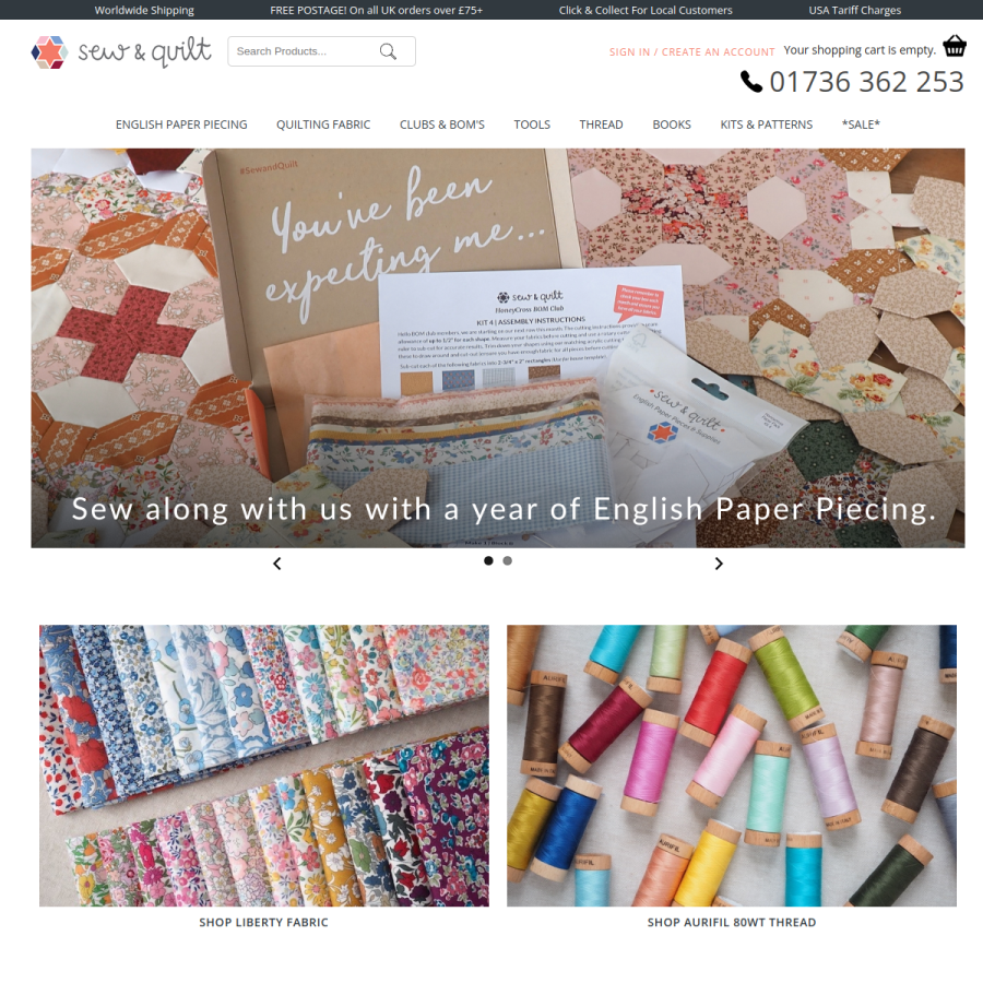 sewandquilt.co.uk homepage screenshot