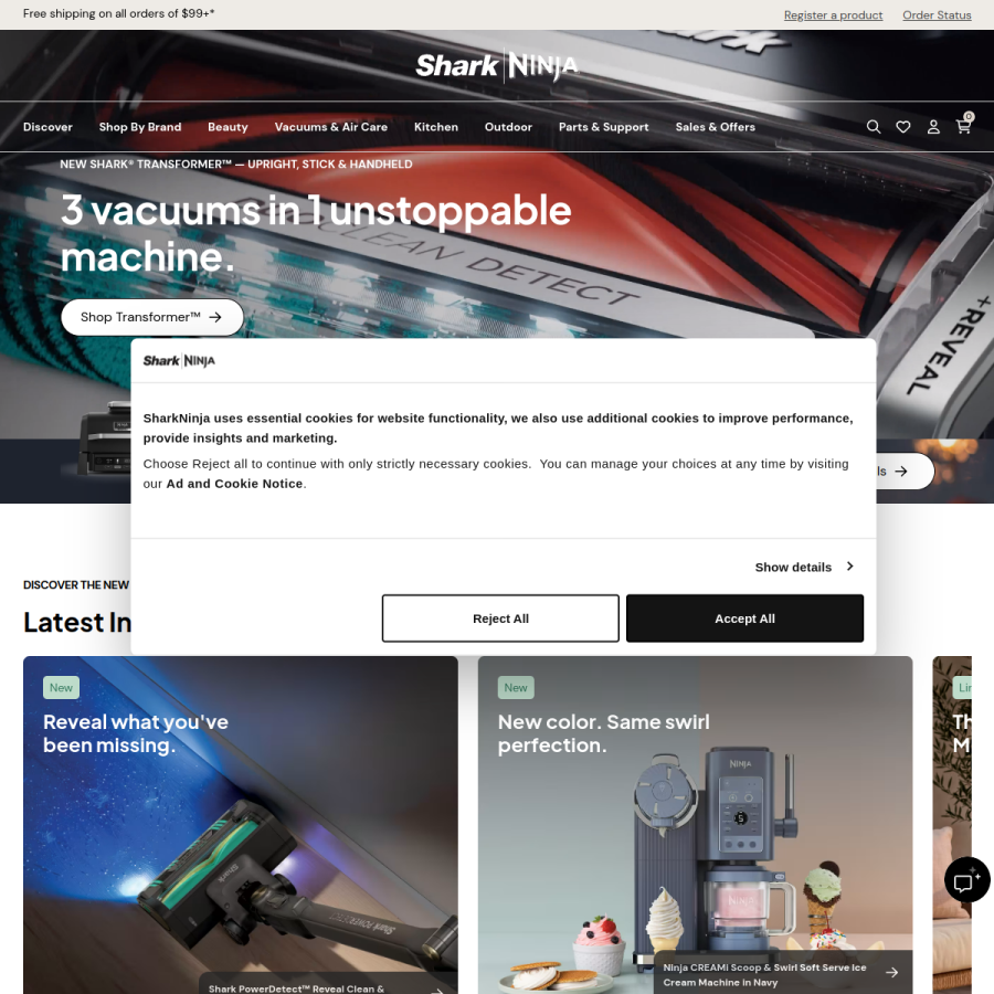 sharkninja.com homepage screenshot