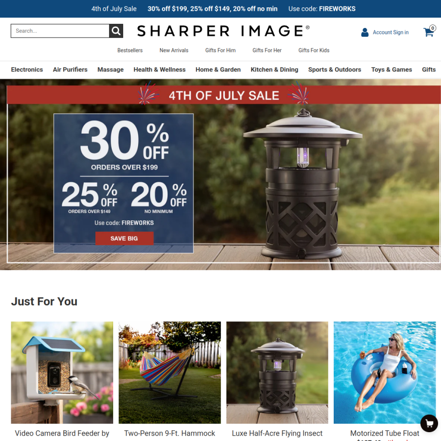 sharperimage.com homepage screenshot