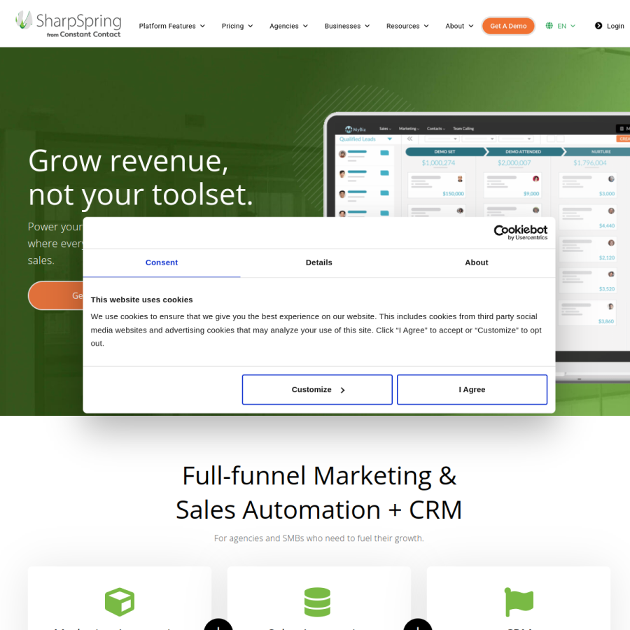 sharpspring.com homepage screenshot