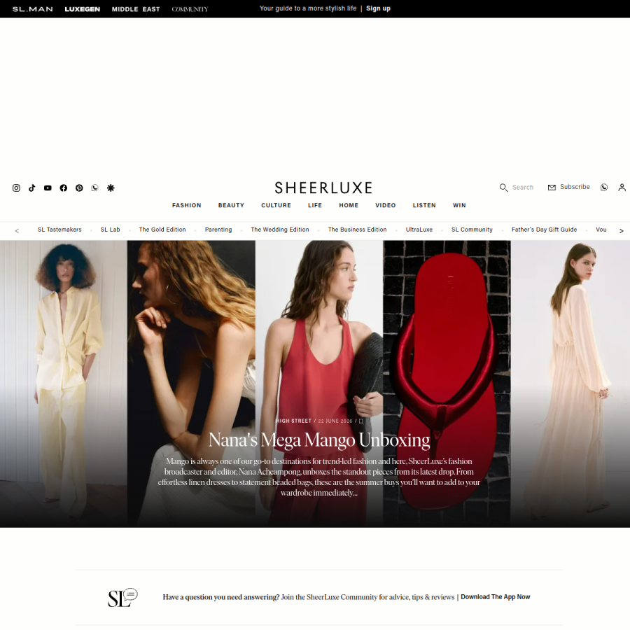 sheerluxe.com homepage screenshot