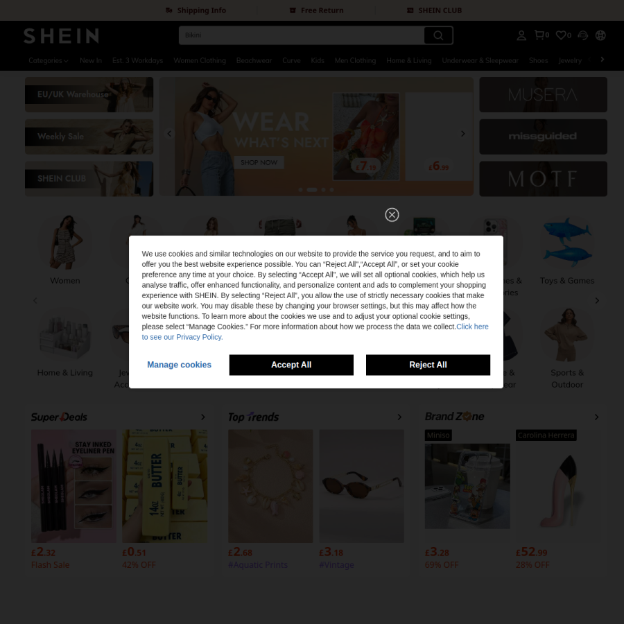 shein.co.uk homepage screenshot
