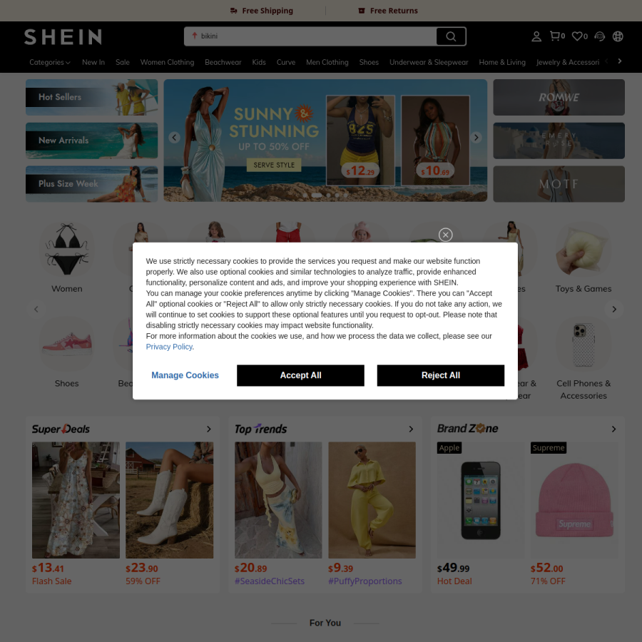shein.com homepage screenshot