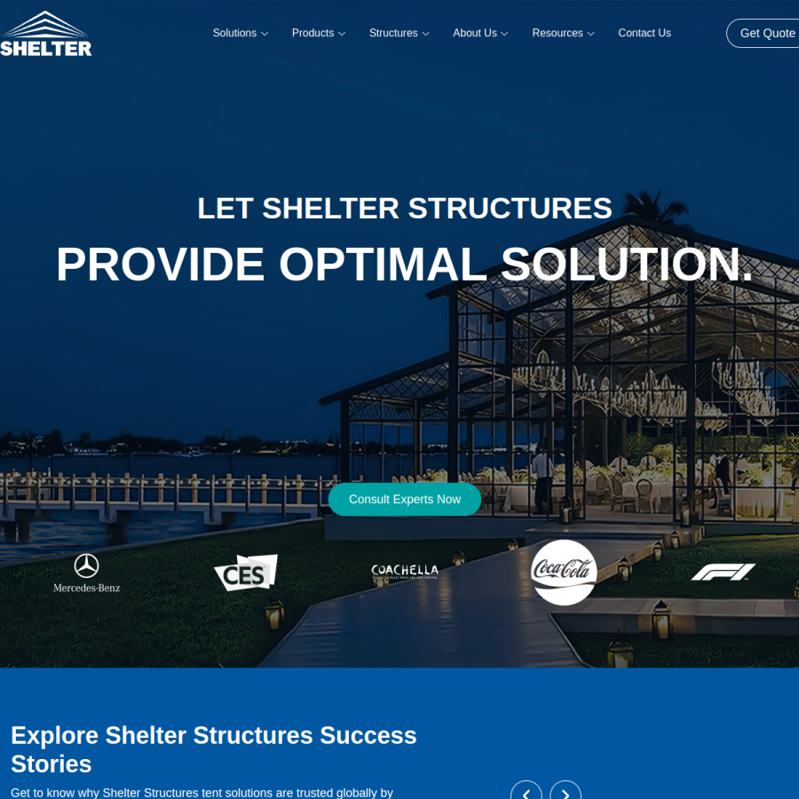 shelter-structures.com homepage screenshot