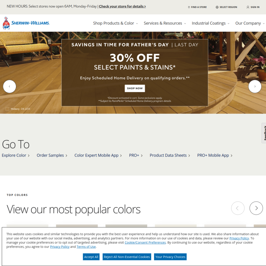 sherwin-williams.com homepage screenshot
