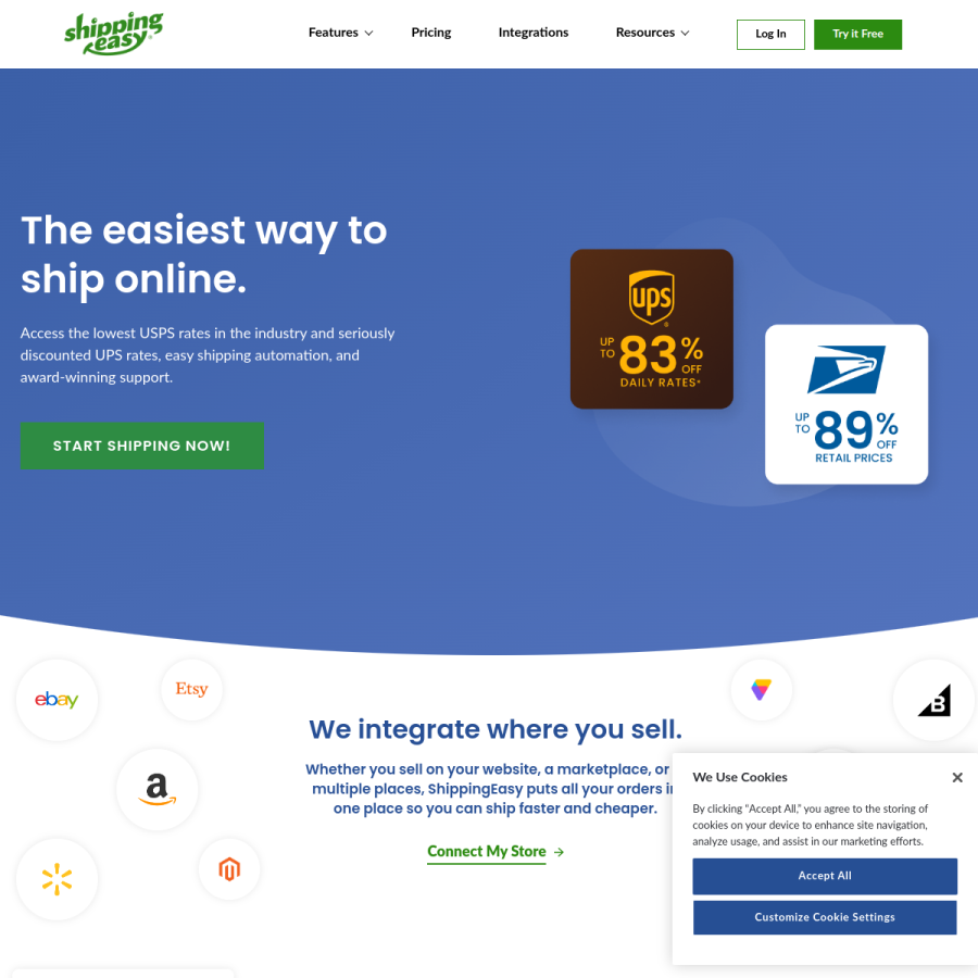 shippingeasy.com homepage screenshot