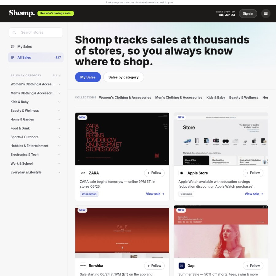 shomp.com homepage screenshot