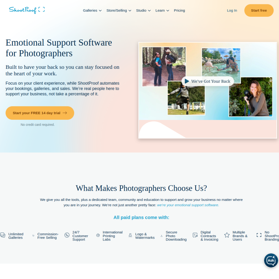 shootproof.com homepage screenshot