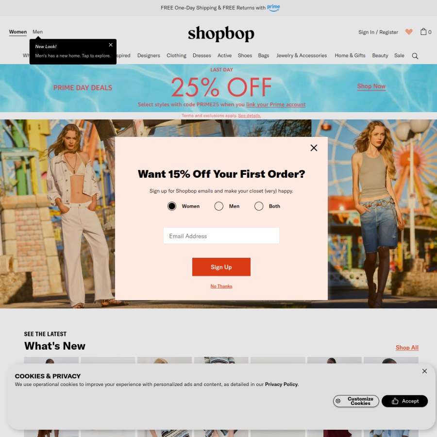 shopbop.com homepage screenshot