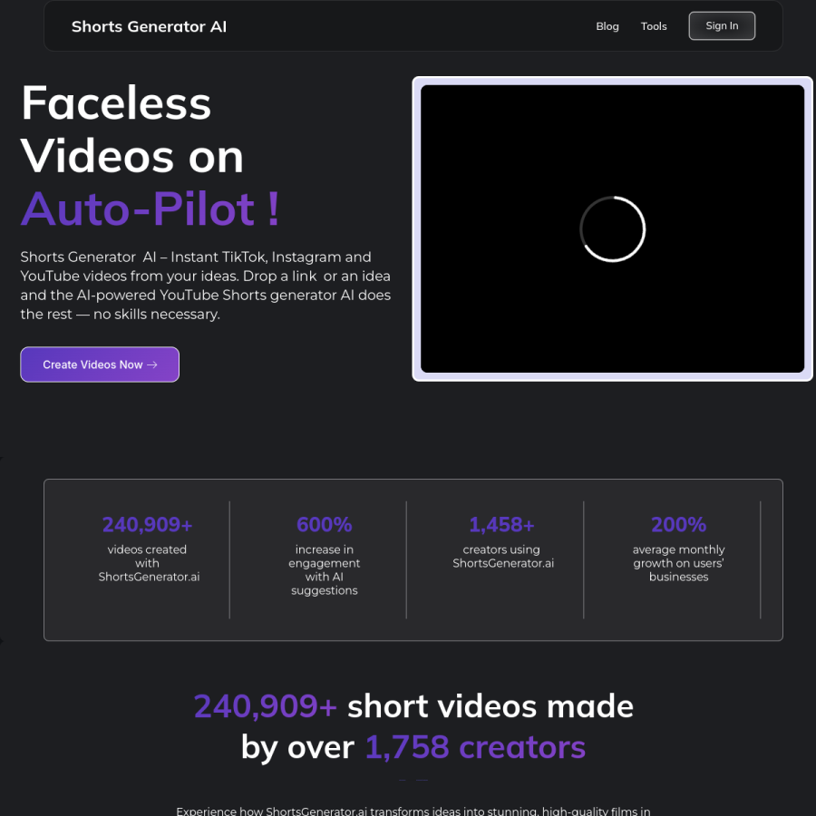 shortsgenerator.ai homepage screenshot