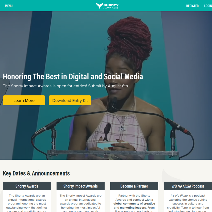 shortyawards.com homepage screenshot