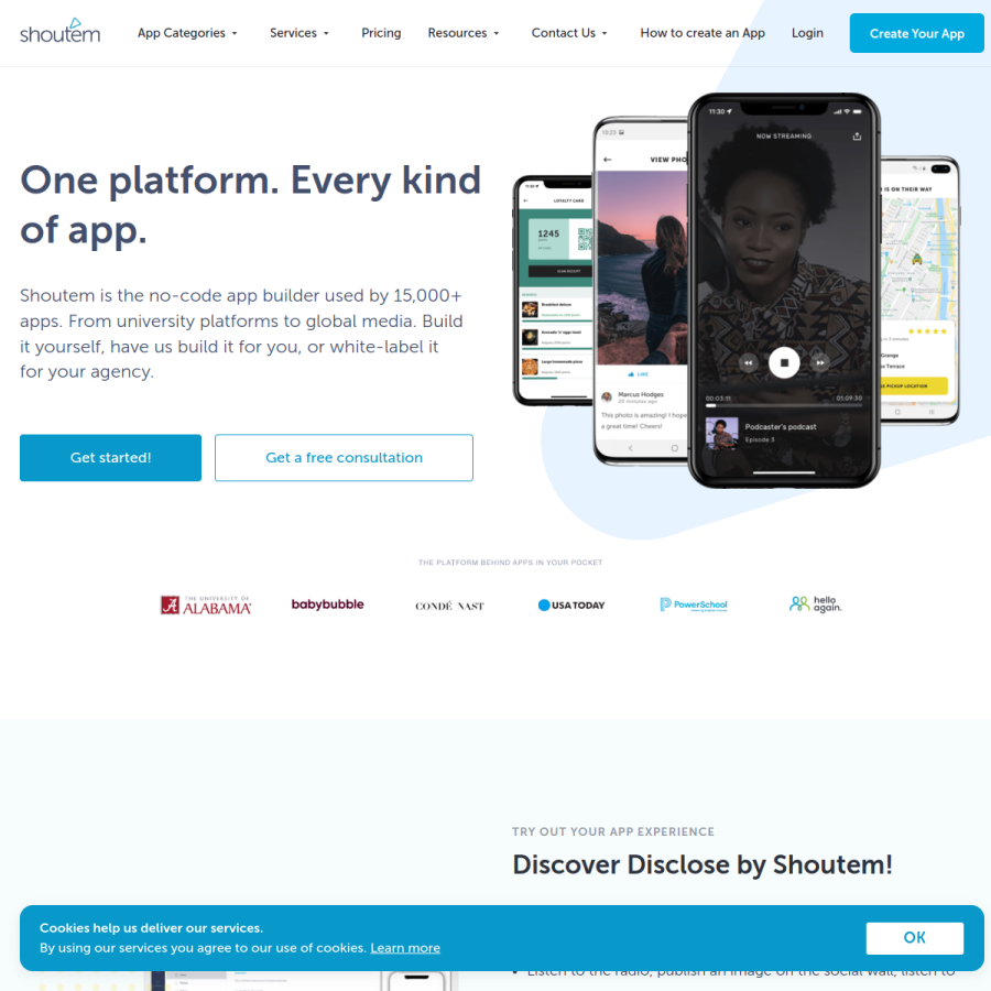 shoutem.com homepage screenshot
