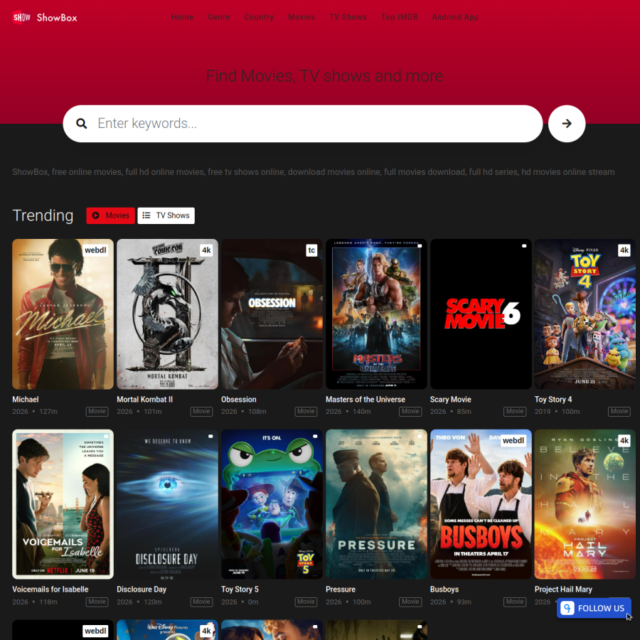 showbox.media homepage screenshot