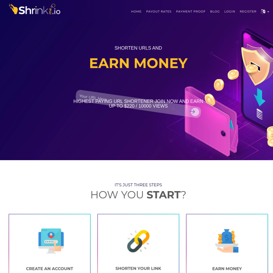 shrinkme.io homepage screenshot