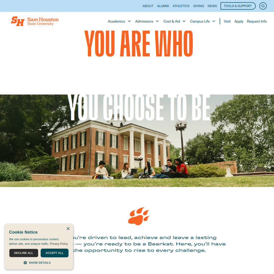 shsu.edu homepage screenshot