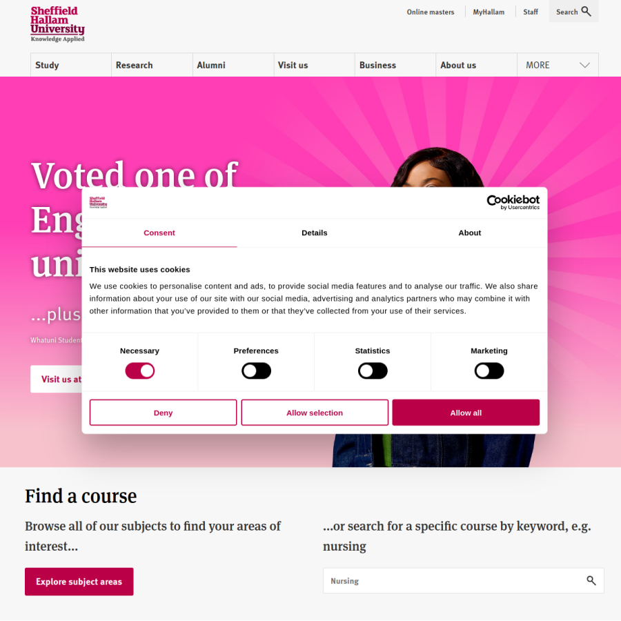 shu.ac.uk homepage screenshot