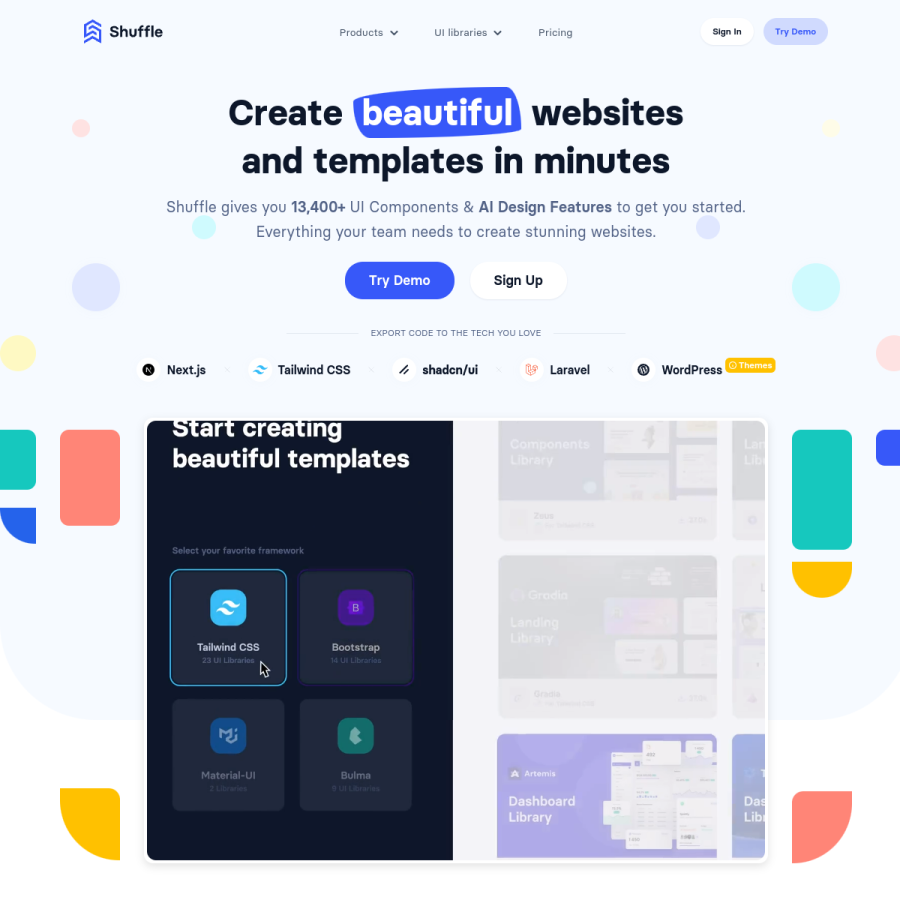 shuffle.dev homepage screenshot