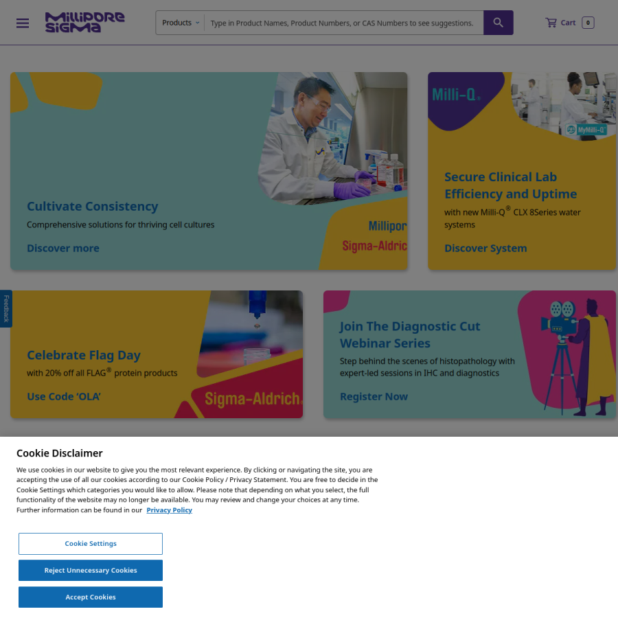 sigmaaldrich.com homepage screenshot