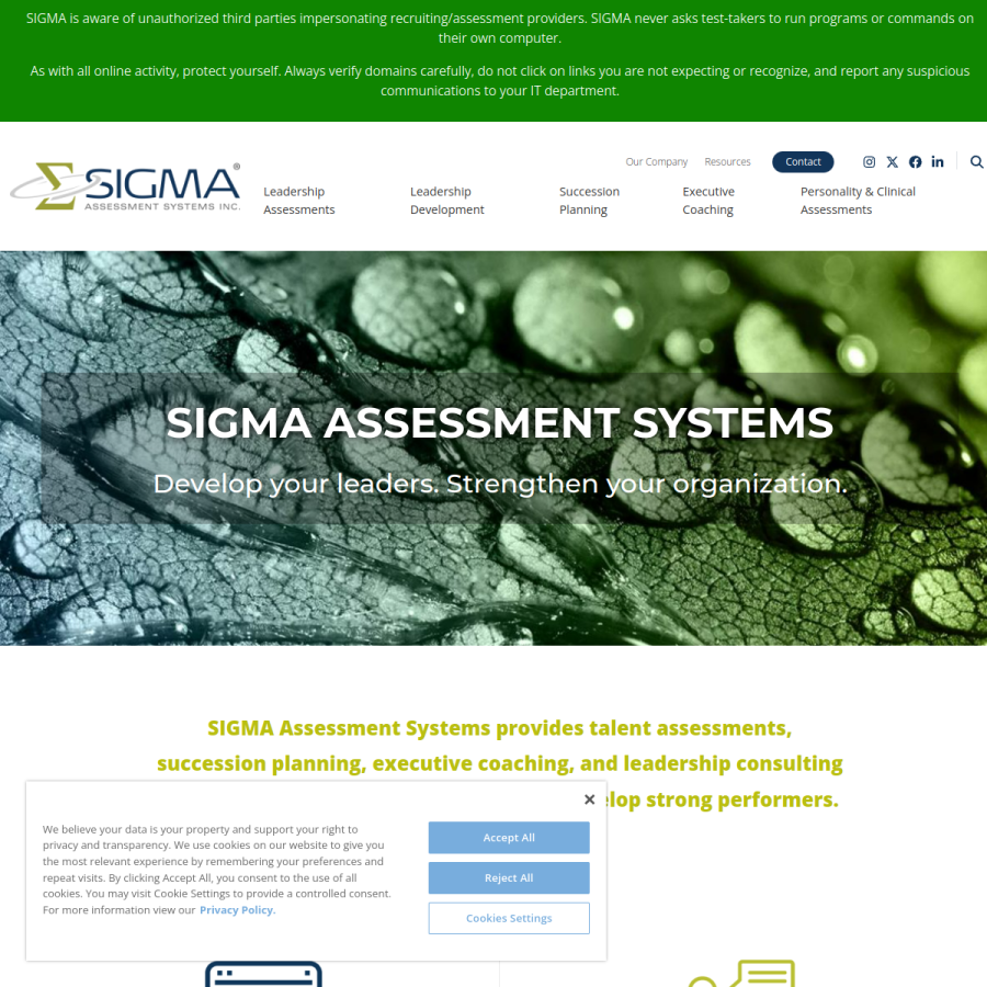 sigmaassessmentsystems.com homepage screenshot