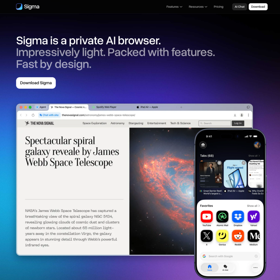 sigmabrowser.com homepage screenshot