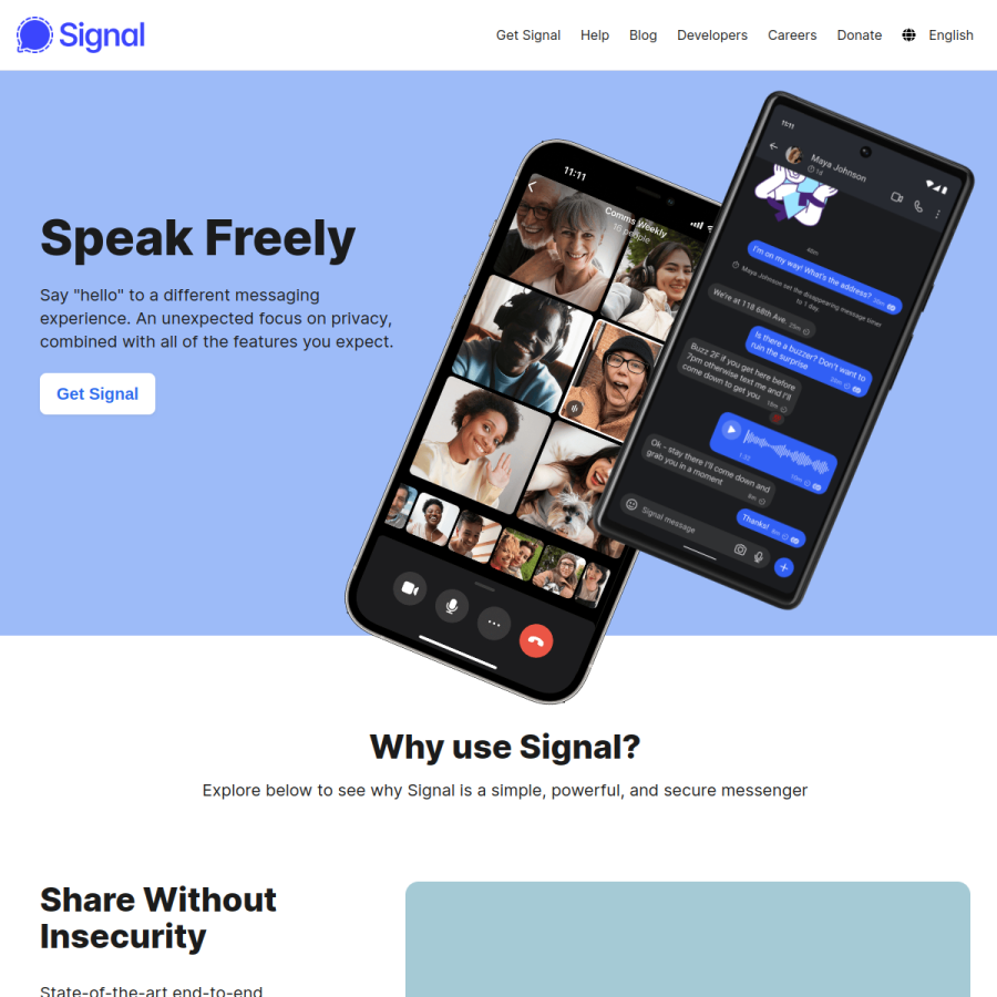 signal.org homepage screenshot