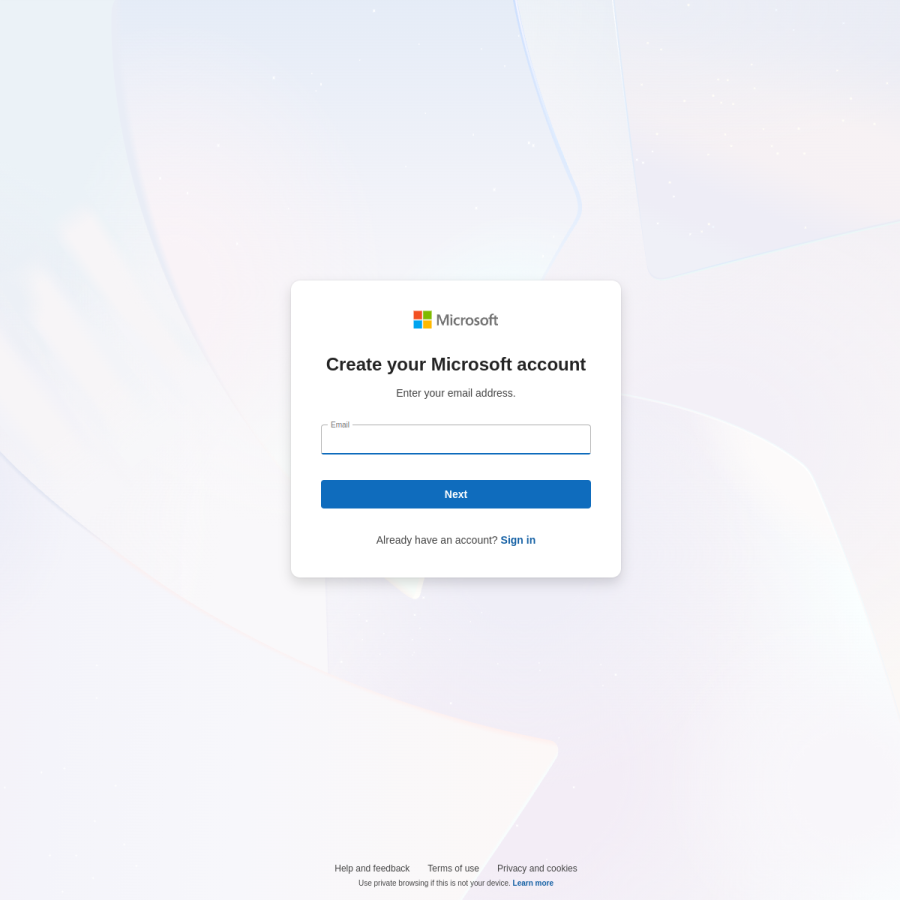signup.live.com homepage screenshot