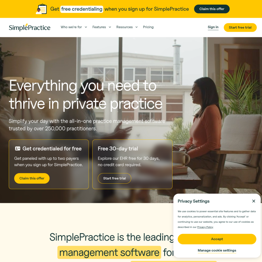 simplepractice.com homepage screenshot