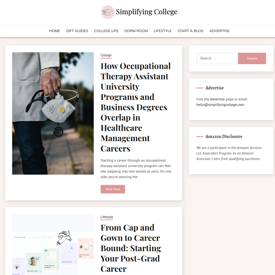 simplifyingcollege.com homepage screenshot
