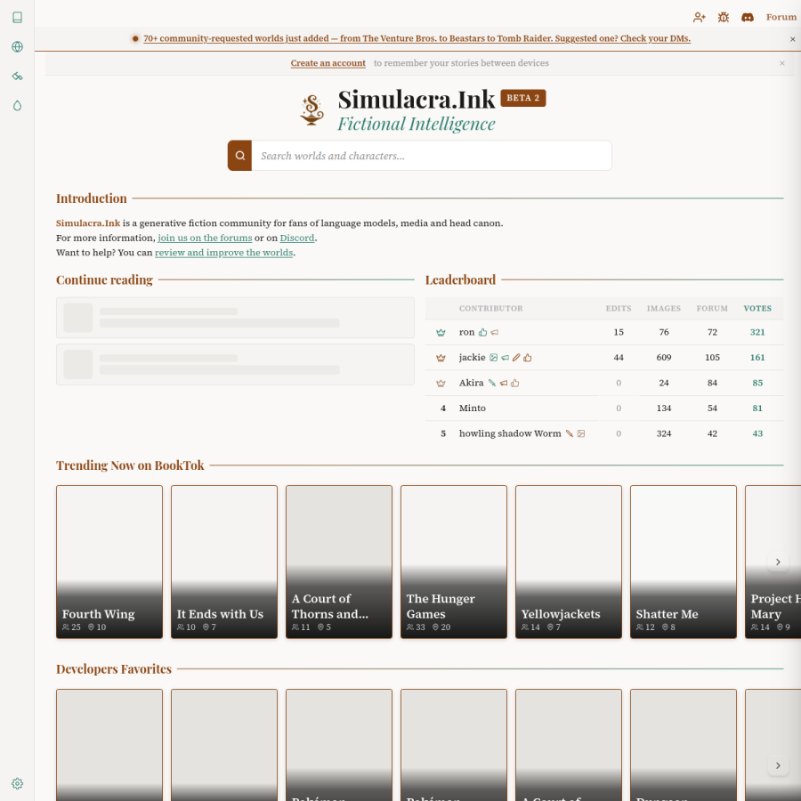 simulacra.ink homepage screenshot