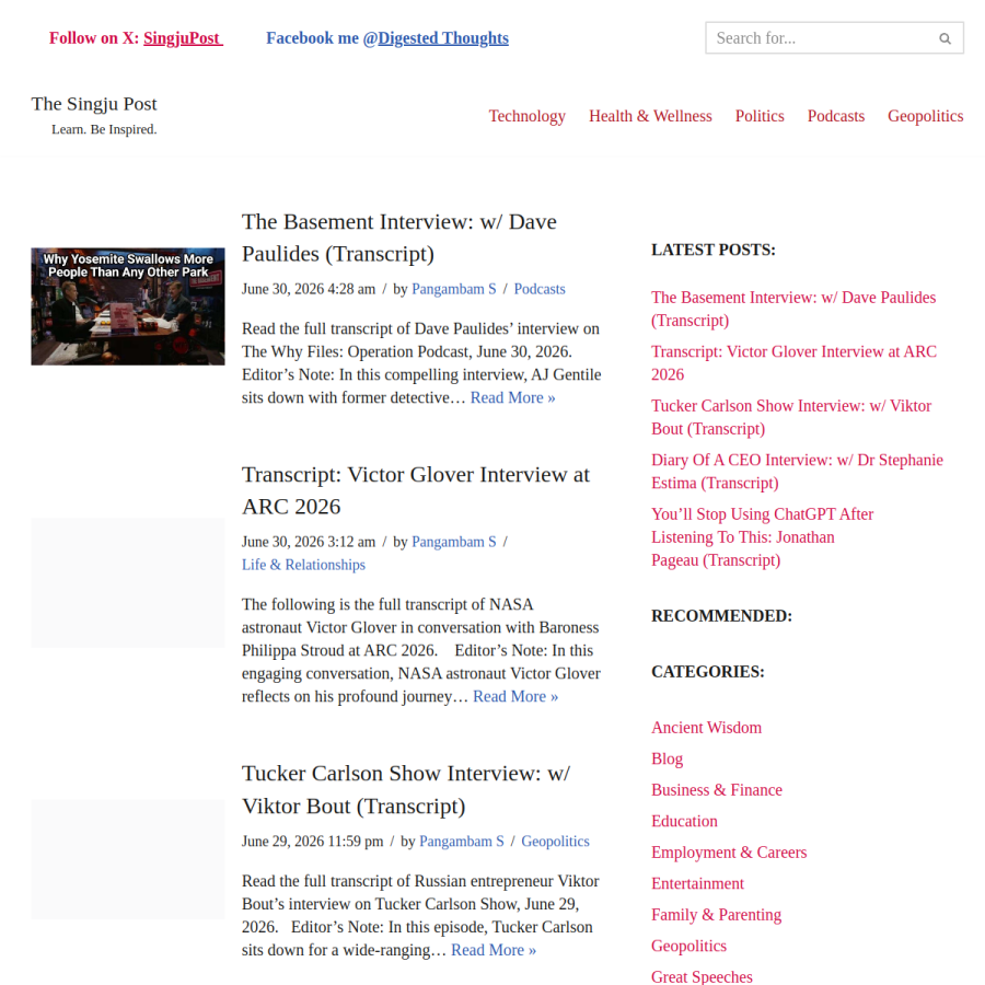 singjupost.com homepage screenshot