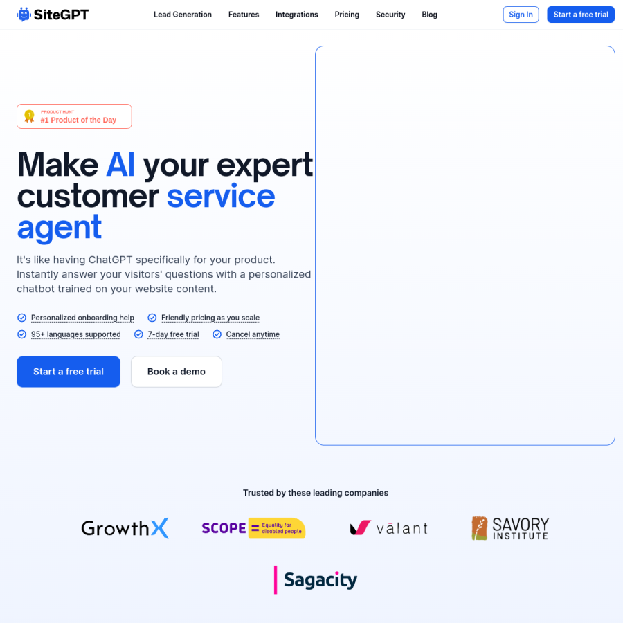 sitegpt.ai homepage screenshot