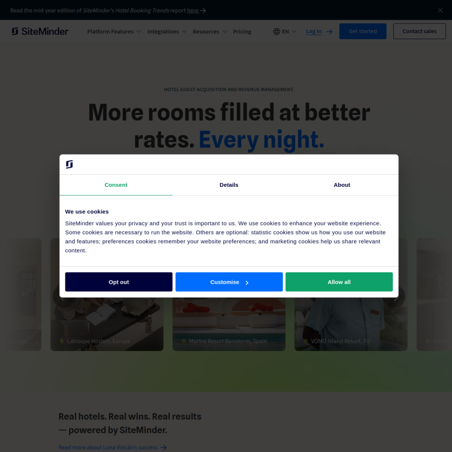 siteminder.com homepage screenshot