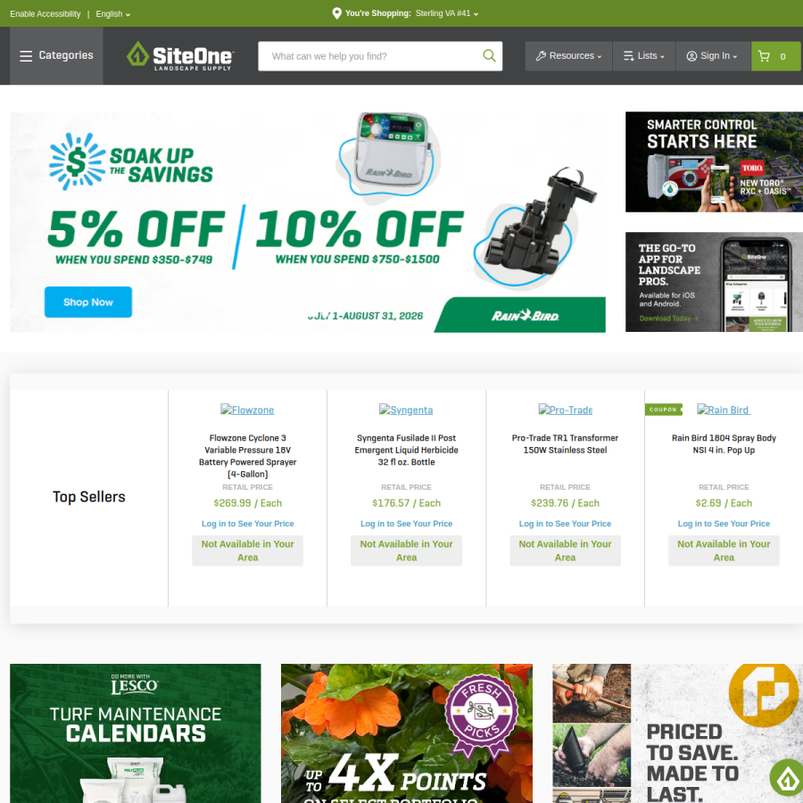 siteone.com homepage screenshot