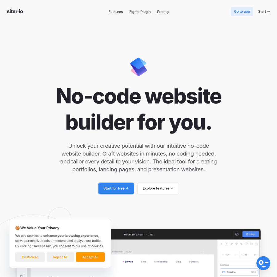 siter.io homepage screenshot