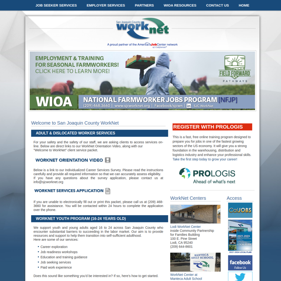 sjcworknet.org homepage screenshot
