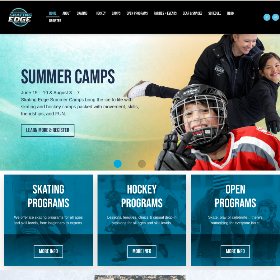 skatingedgeicearena.com homepage screenshot