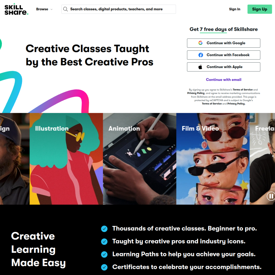 skillshare.com homepage screenshot