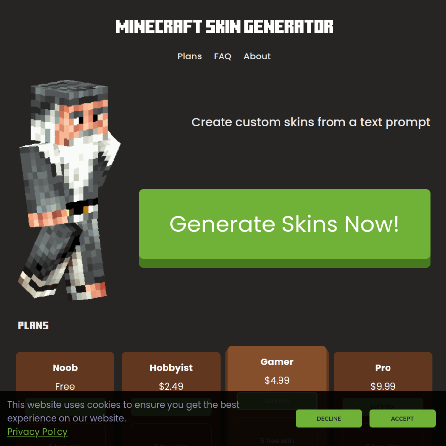 skingenerator.io homepage screenshot