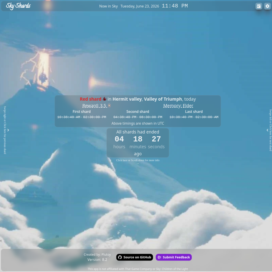 sky-shards.pages.dev homepage screenshot