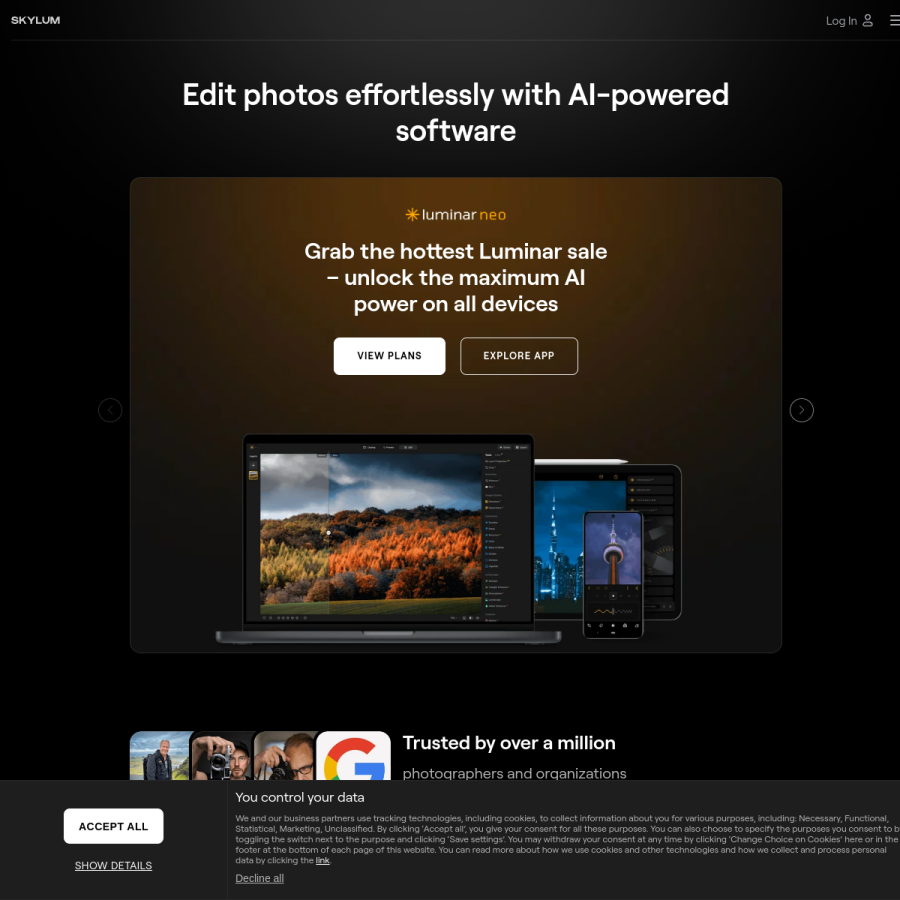 skylum.com homepage screenshot