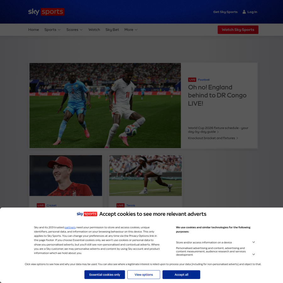 skysports.com homepage screenshot