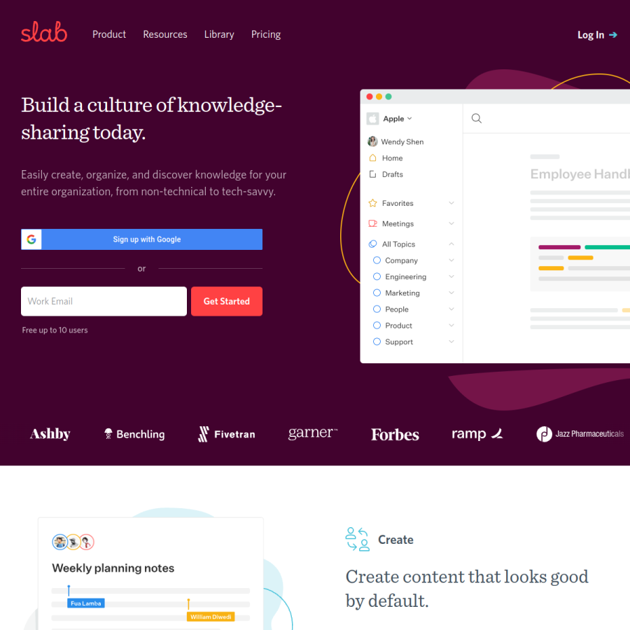slab.com homepage screenshot