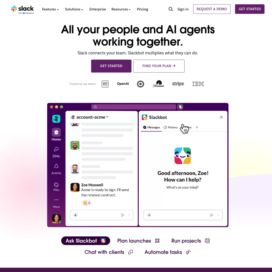 slack.com homepage screenshot