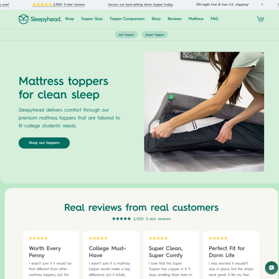 sleepyheadusa.com homepage screenshot