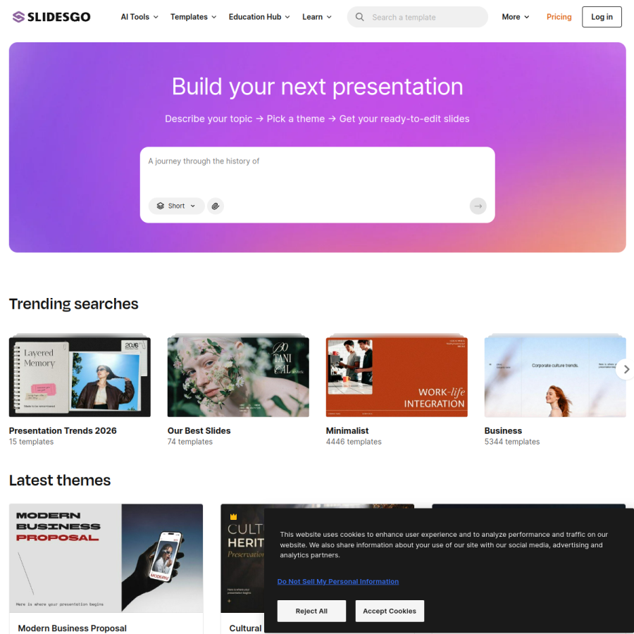 slidesgo.com homepage screenshot