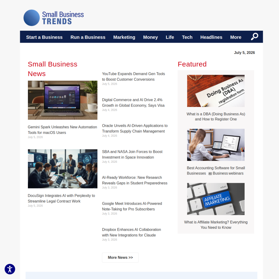 smallbiztrends.com homepage screenshot