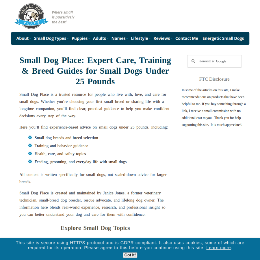 smalldogplace.com homepage screenshot