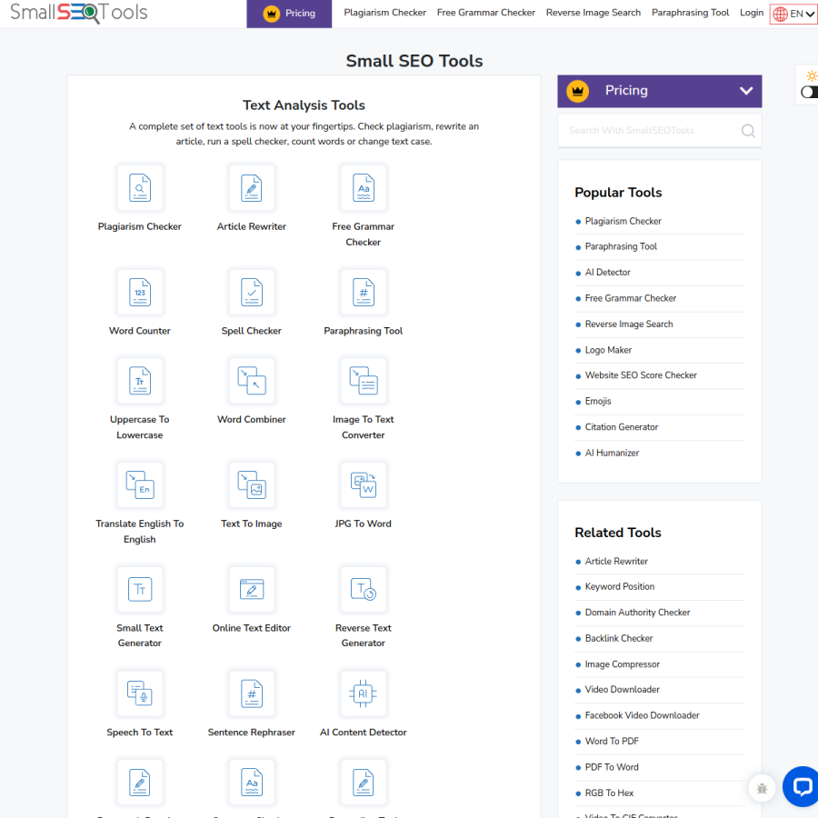 smallseotools.com homepage screenshot