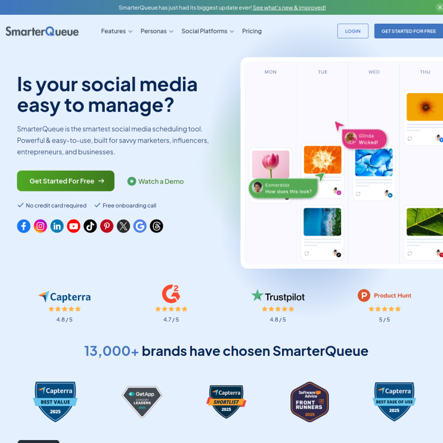 smarterqueue.com homepage screenshot